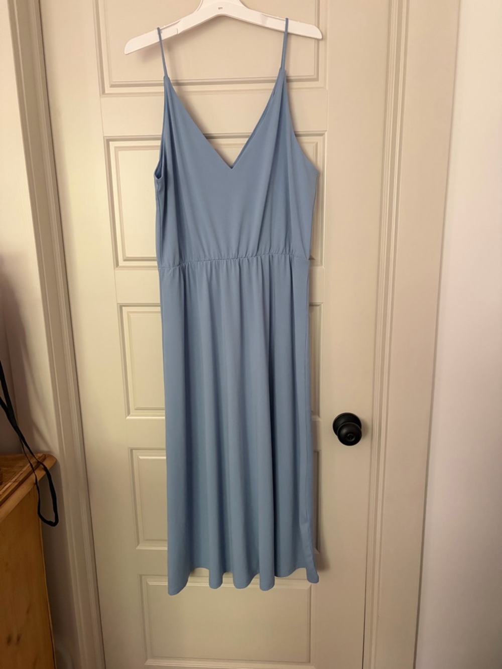 H&M Powder Blue V-Neck Midi Dress with Spaghetti Straps